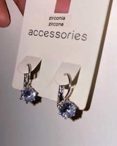 گوشواره قفلی سیلور نگین دار | JCHK-8087