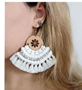 گوشواره دستساز طرح چوب و مکرمه | JCHK-3478