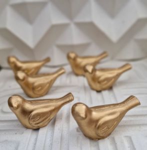 پرنده تزئینی طلایی و نقره ای سنگ مصنوعی | JCHK-9395