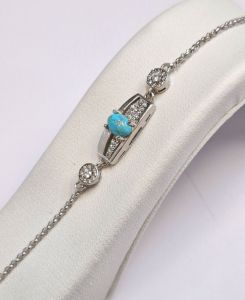 دستبند زنانه نقره با نگین فیروزه نیشابور کد 9466 | JCHK-10066