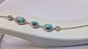 دستبند زنانه نقره با نگین فیروزه نیشابور کد 9523 | JCHK-10070