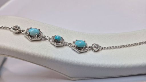 دستبند زنانه نقره با نگین فیروزه نیشابور کد 9523 | JCHK-10070