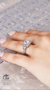 انگشتر نقره 925 عیار نگین برلیان و باگت | JCHK-5257