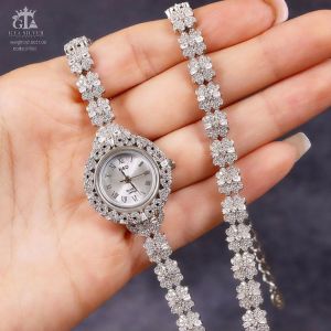 ست ساعت و دستبند میکرو نقره 925 عیار نگین برلیان | JCHK-5287
