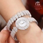 ساعت و دستبند نقره 925 عیار نگین برلیان و باگت | JCHK-5292