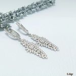 گوشواره نقره 925عیار مشابه طلا سفید نگین برلیان | JCHK-5513