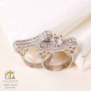 حلقه پشت حلقه جواهری نقره 925 عیار | JCHK-5740