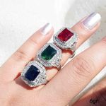 انگشتر جواهری نقره سنگ رنگی 925 عیار | JCHK-5951