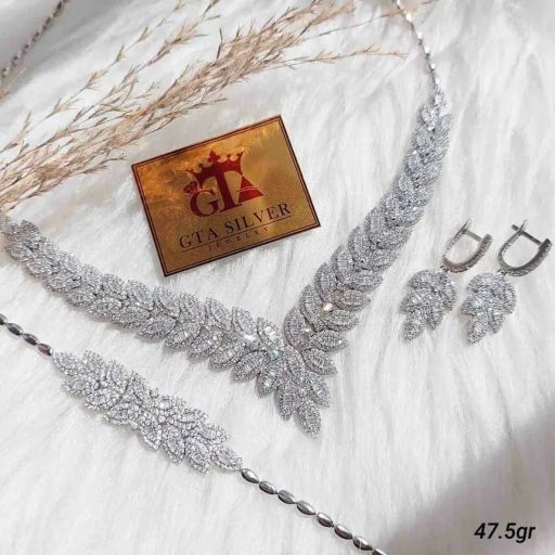 سرویس جواهری نقره مشابه طلا سفید 925 عیار | JCHK-6182