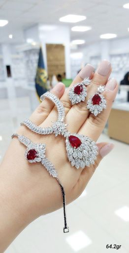 سرویس لوکس و جواهری مارسا نقره۹۲۵ عیار نگین برلیان و مارکیز | JCHK-6256