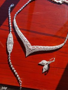 سرویس جواهری نقره ۹۲۵ عیار کپی طلا سفید  | JCHK-6582