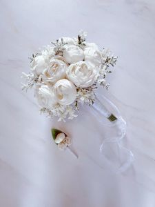 دسته گل پیونی مصنوعی سفید | JCHK-11659