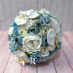 دسته گل مصنوعی ابی با ارکیده سفید | JCHK-11662