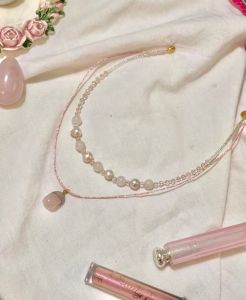 گردنبند رزکوارتز و مروارید پرورشی اصل | JCHK-11691