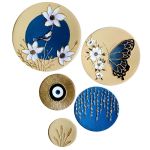 دیوارکوب سفالی ست پنج تکه رنگ آبی و کرم | JCHK-14428