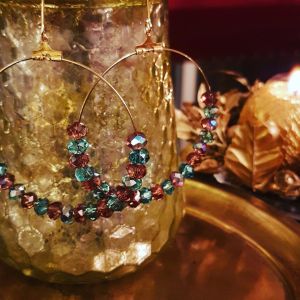 گوشواره حلقه ای با نگین کریستال| JCHK-2544