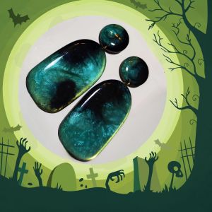 گشواره رزینی دست ساز سبز و مشکی | JCHK-14501