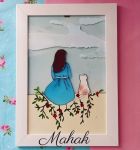 تابلو ویترای دختر و گربه | JCHK-3978