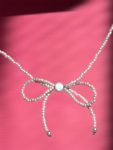 گردنبند پاپیون با قفل نقره و منجوق سفید  | JCHK-14834