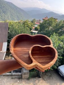 اردوخوری چوبی طرح قلب دوتایی | JCHK-15208