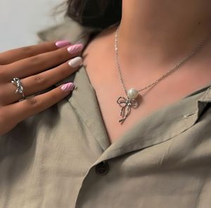 گردنبند مروارید و پاپیون | JCHK-15546