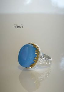 انگشتر عقیق آبی بسیار زیبا  | JCHK-15602