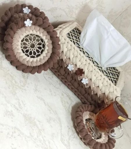 جا دستمال کاغذی و زیر لیولنی تریکو بافی | JCHK-16023