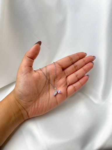 گردنبند دم‌ماهی نگین صورتی دخترانه – کد 412 | JCHK-16067