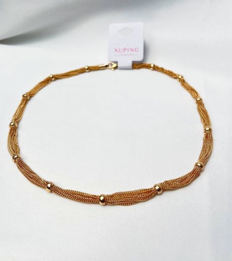 گردنبند سه لاین طلایی زنانه– استیل طلایی با آبکاری ماندگار | JCHK-16094