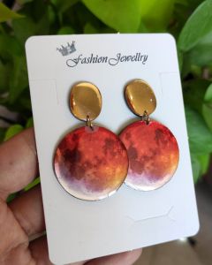 گوشواره رزینی طرح ماه نارنجی  | JCHK-16176