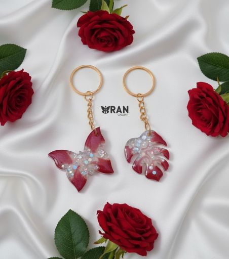 ست آویز رزینی طرح برگ و پروانه | JCHK-16236