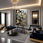 تابلو نقاشی برجسته گل بزرگ طلایی | JCHK-16278