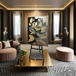 تابلو نقاشی برجسته گل بزرگ طلایی | JCHK-16278