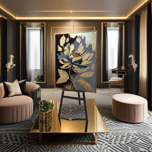 تابلو نقاشی برجسته گل بزرگ طلایی | JCHK-16278