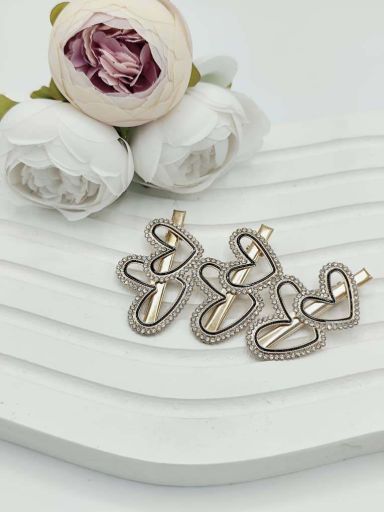 گیره مو قلبی نگینی طلایی (کلیپس انبری مجلسی) | JCHK-16295