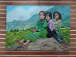 تابلو نقاشی رنگ روغن دختران دهکده روی بوم | JCHK-16353