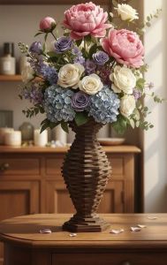  «گلدان چوبی دست‌ساز  طرح تارو پود | JCHK-16356