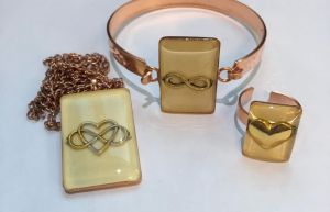 دستبند و انگشتر و گردنبند مستطیل مسی سه بعدی | JCHK-2466