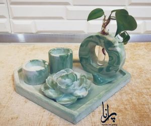 دکوری سنگی ۷تکه. ست جاشمعی و جاعودی. گلجای.  | JCHK-6231