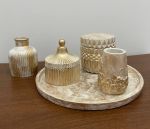 ظروف دکوراتیو سنگ مصنوعی مدل پتینه طلایی | JCHK-6611