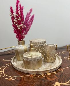 ظروف دکوراتیو سنگ مصنوعی مدل پتینه طلایی | JCHK-6611